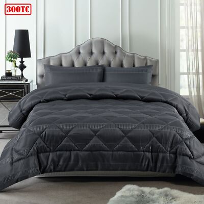 3 Piece 300TC Waffle Slate Jacquard Comforter Set by Accessorize