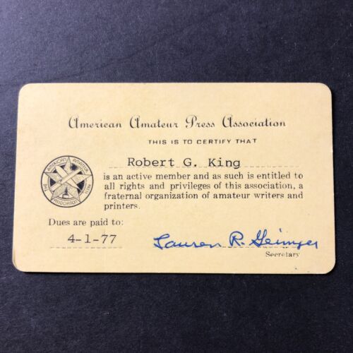 American Amateur Press Association Member Card 1977