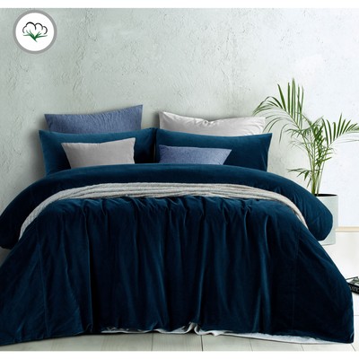 Cotton Velvet Quilt Cover Set OR European Pillowcases Riverland Blue by Vinta...