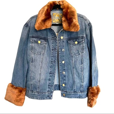 michael michael kors faux fur trim denim jacket