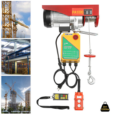 2200lbs Automatic Lift Electric Cable Hoist with Wireless Remote Control 110V