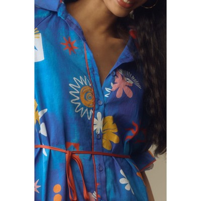Pre-owned Anthropologie La Maise Studio Sz L Long-sleeve Tie Waist Maxi Dress In Blue