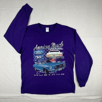 Ford Mustang American Muscle Long Sleeve Shirt Purple 1967 Graphic Mens Large