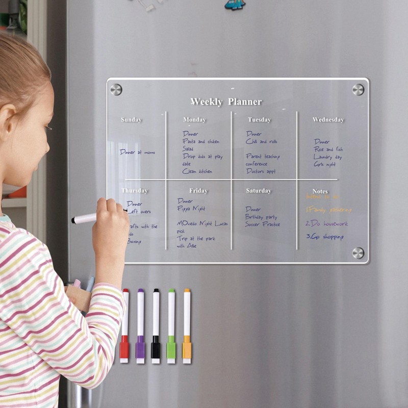 Acrylic Magnetic Dry Erase Board Clear Fridge Board with 6 PCS Markers