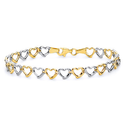 Pre-owned Wellingsale 14k White / Yellow Gold Heart Bracelet - 7.5"
