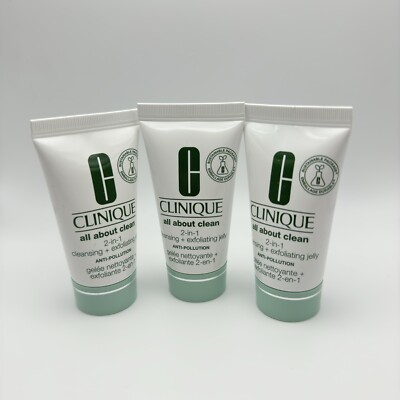 3X CLINIQUE ALL ABOUT CLEAN 2-IN-1 CLEANSING+EXFOLIATING JELLY 30ml Travel Size