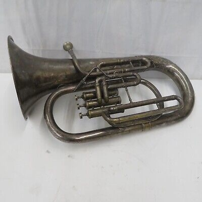Old Brass Baritone Horn 3 valve Made in France For Parts/Repair