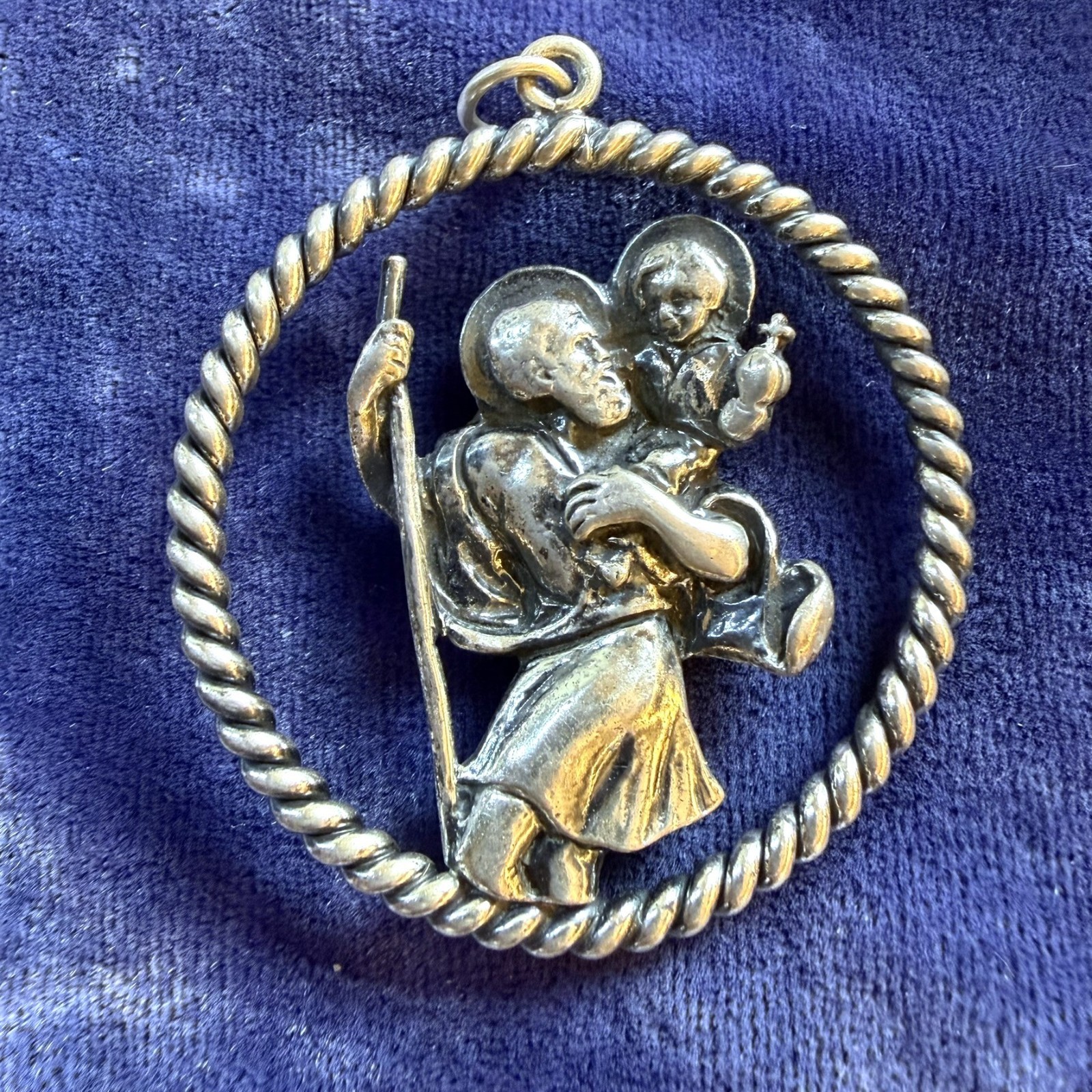 Large 925 Sterling Silver Saint Christopher Openwork Medal Pendant 47x42mm 24