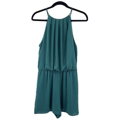 Pixi + Ivy SZ M Women's Green Halter Neck Open Back Shorts Romper 