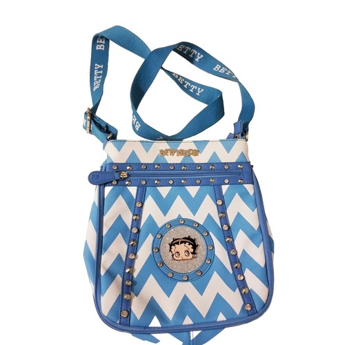 Betty Boop Light Blue White Chevron Zip Crossbody Strap