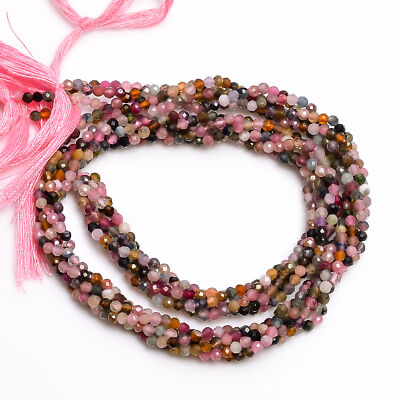 Natural Multi Tourmaline Gemstone Round Micro Faceted Beads 2 mm Strand 12.5''