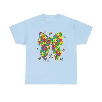 Autism Awareness Puzzle Bow Tee Shirt - Neurodiversity ADHD T-Shirt - Gift for H
