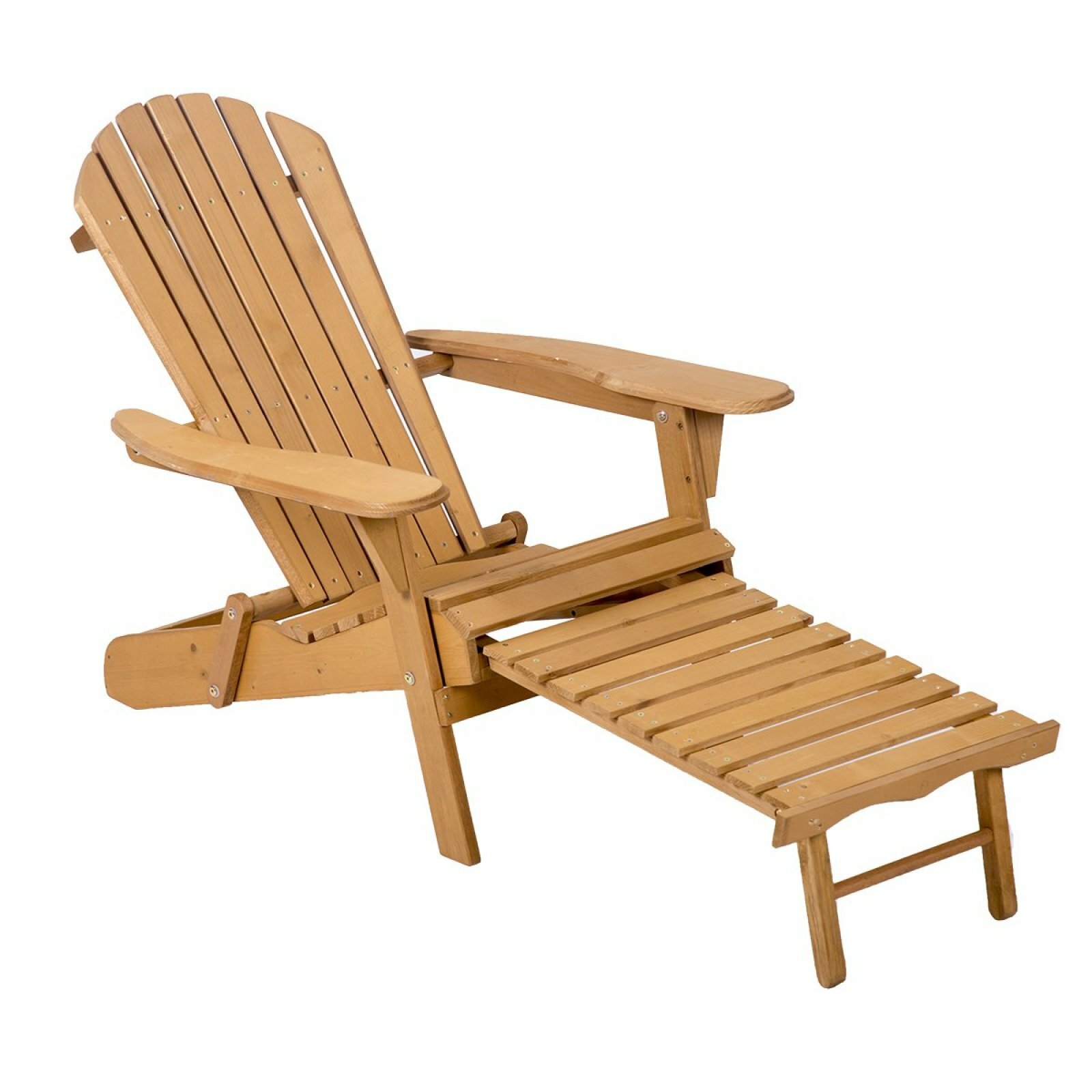 FDW Outdoor Wood Adirondack Chair Foldable w/Pull Out Ottoman Patio Furniture