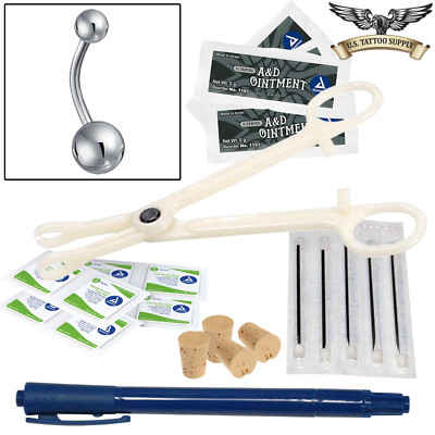 Belly Mini Body Piercing Kit - Curved Barbell Jewelry (Pierce 5 Pieces)