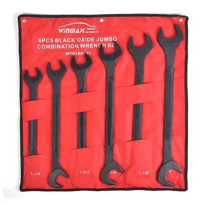 Portable 6 PC Angle 1-3/8 in to 2 in Set Double End Over Size Wrench Set
