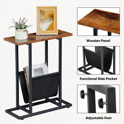 Narrow Sofa Side End Table Snack Couch Bedside Table Storage Holder Rustic Brown