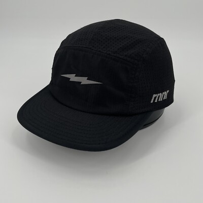 Rnnr Hat Cap Strap Back Black 5 Panel Mesh Running Lightweight Jogging Mens
