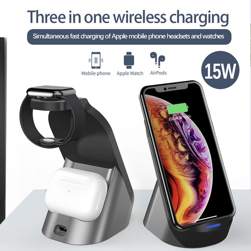 3in1 15W Wireless Ladegeräte Fast Aufladen Dock Bahnhof für Apple AirPods Watch