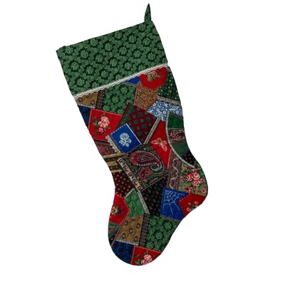 Vintage Quilted Christmas Stocking X LARGE Handcrafted Multicolor Floral Pattern