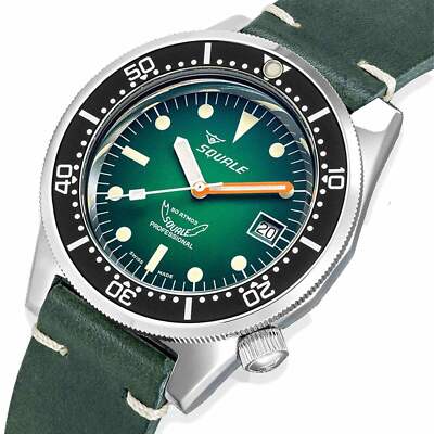 Pre-owned Squale 1521profgr.pve Green Ray Diver Wristwatch In Green/silver