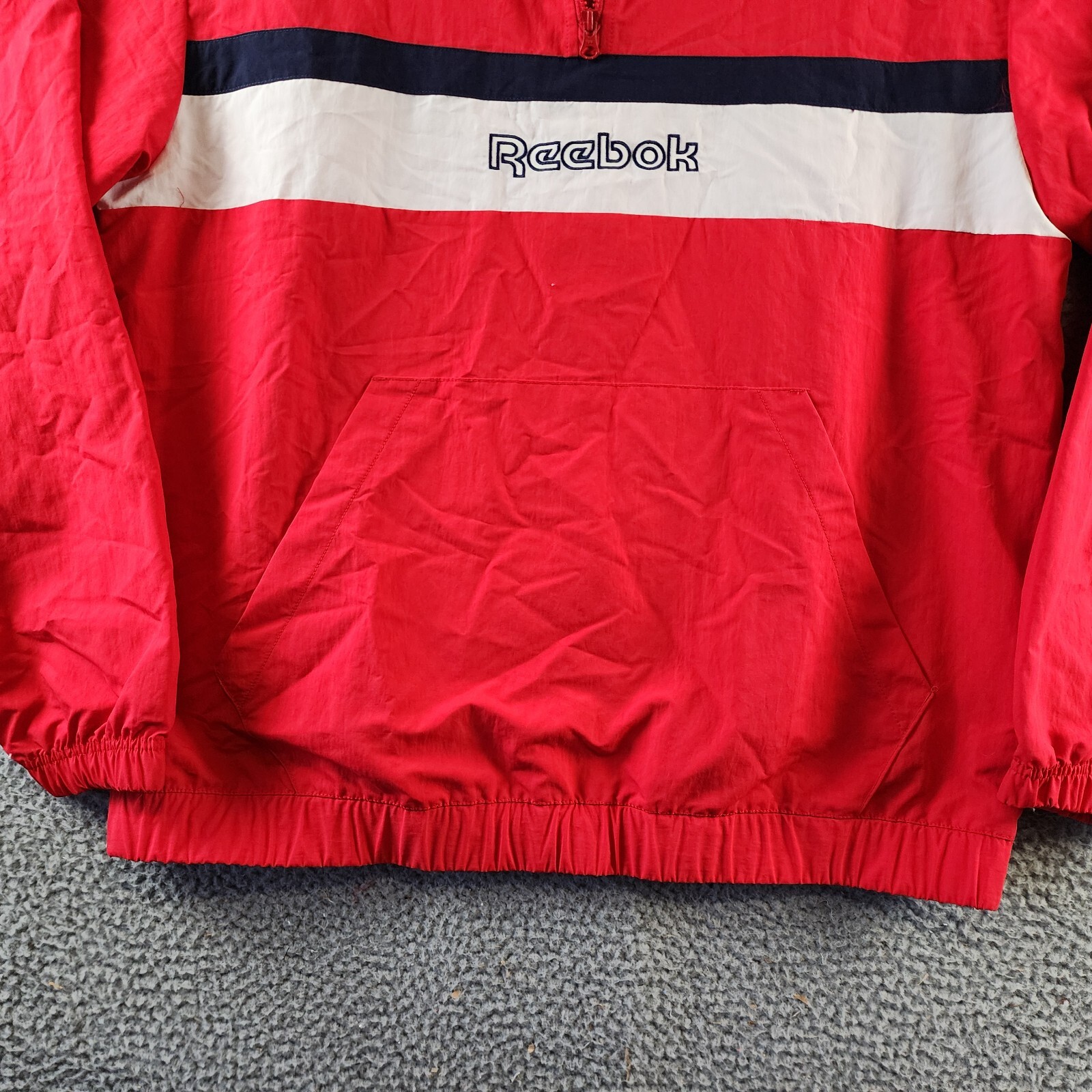 Reebok Retro Colorblocked Quarter-Zip Popover Men's L Vector Red Kangaroo Pocket - Picture 3 of 16