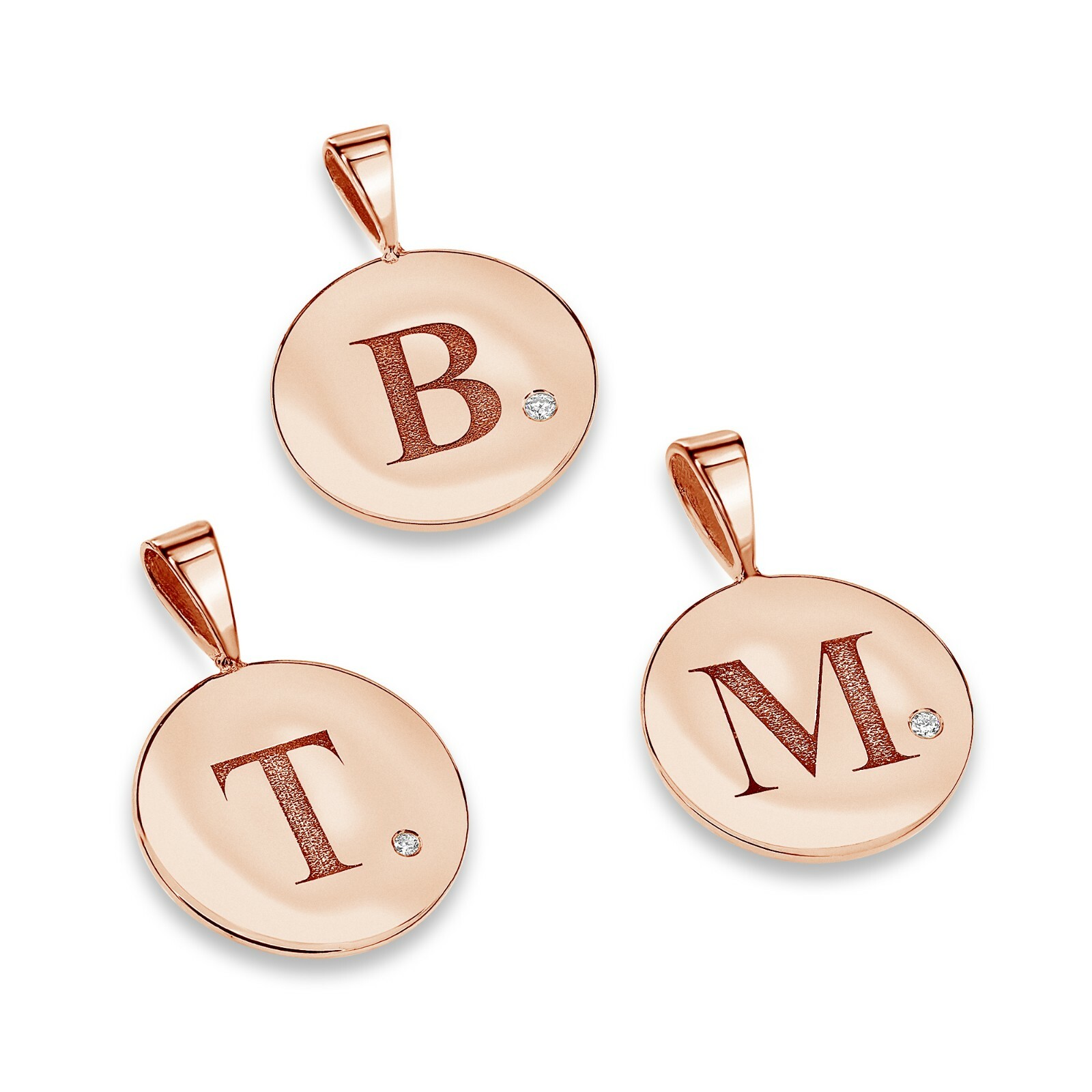 Pre-owned Kgm Diamonds Classic Initial Medallion Charm Diamond 0.03ct Name Pendant 14k Gold Birthday In White/colorless