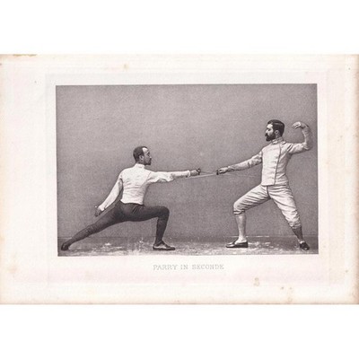 1890 SWORD FENCING Photogravure Print - Parry in Seconde - 7.5 x 5 Inches