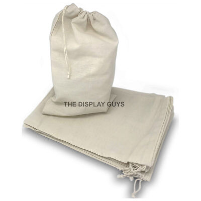 Multi-purpose Natural Cotton Muslin Drawstring Reusable Bags w Variety of Sizes
