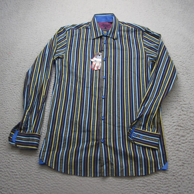 Luchiano Visconti Shirt Men 16  Blue Striped Button Up Long Sleeve