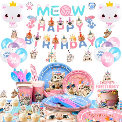 Cat Birthday Party Supplies Set-Kitten Birthday Party Decorations Balloons Cups