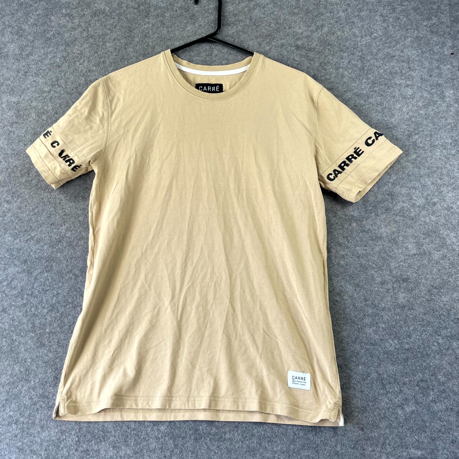 Carre Mens T Shirt Medium Beige Regular Fit Short Sleeve Crew Neck Casual Cotton