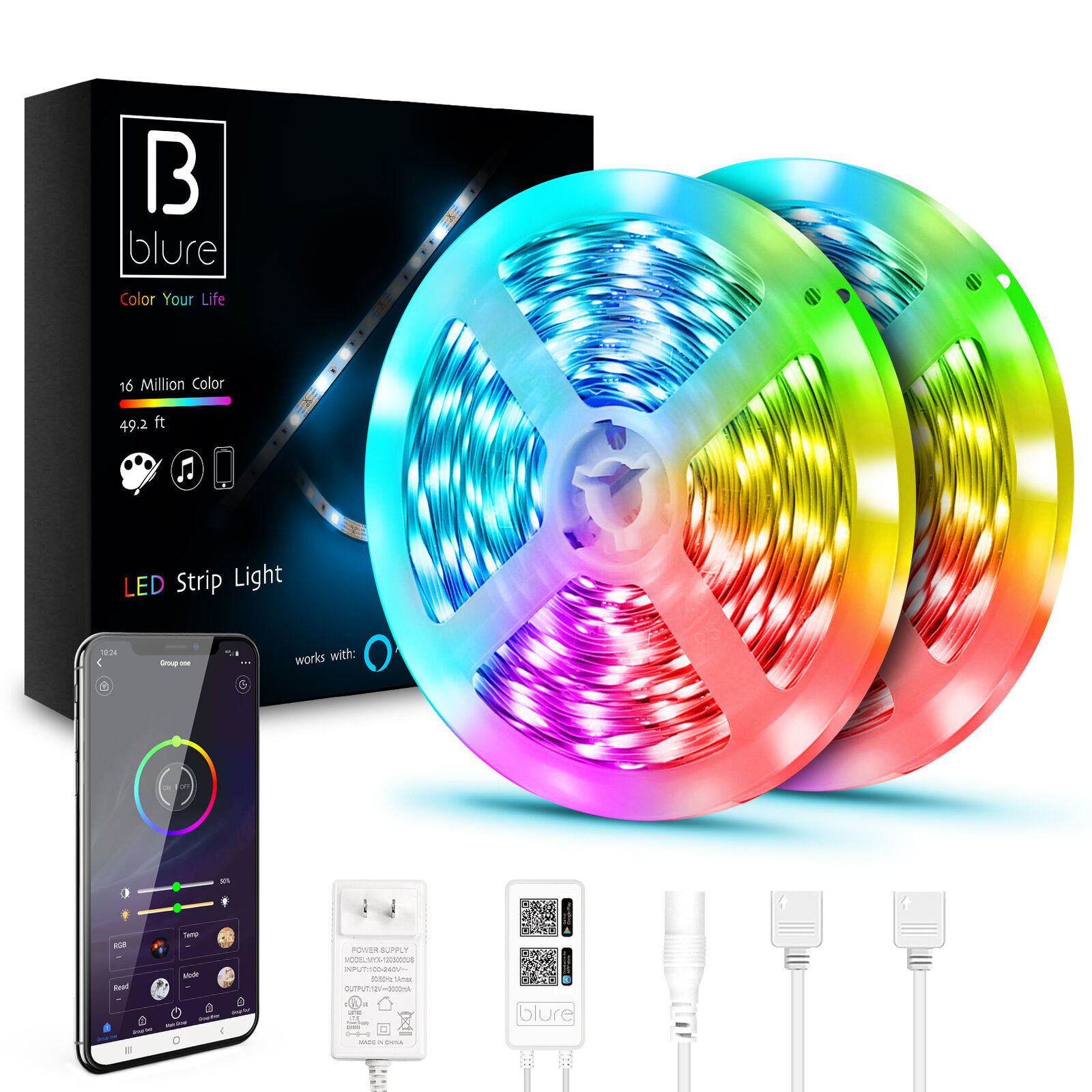 100ft 50ft LED Strip Lights 5050 RGB Bluetooth Color Change Remote for Rooms Bar