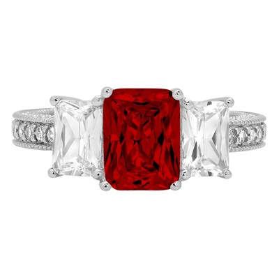 Pre-owned Pucci 3.61 Emerald Round 3 Stone Real Red Garnet Classic Statement Ring 14k White Gold