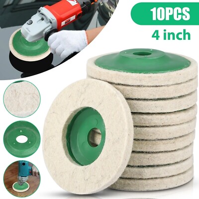 10Pcs 4'' Wool Polishing Discs Finishing Wheel Buffing Pads for 100 Angle Grinder