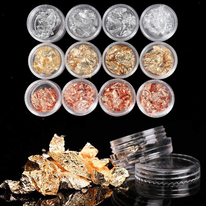 Gold & Silver & Rose Gold Foil Flakes Leaf Wrap Nail Art Acrylic Gel Polish
