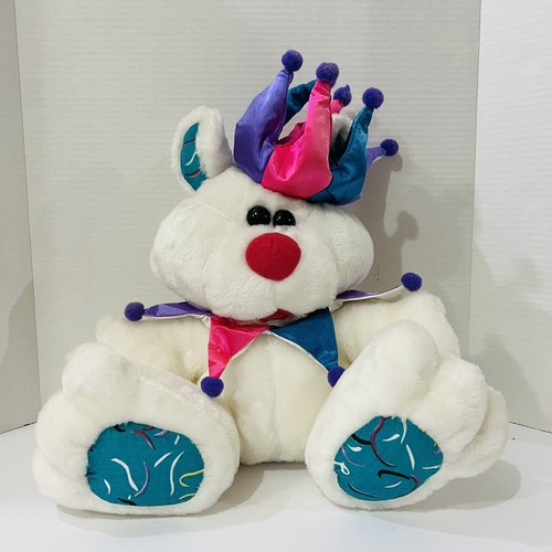 14” VINTAGE CLOUD 9 JESTER JOKER WHITE TEDDY BEAR STUFFED