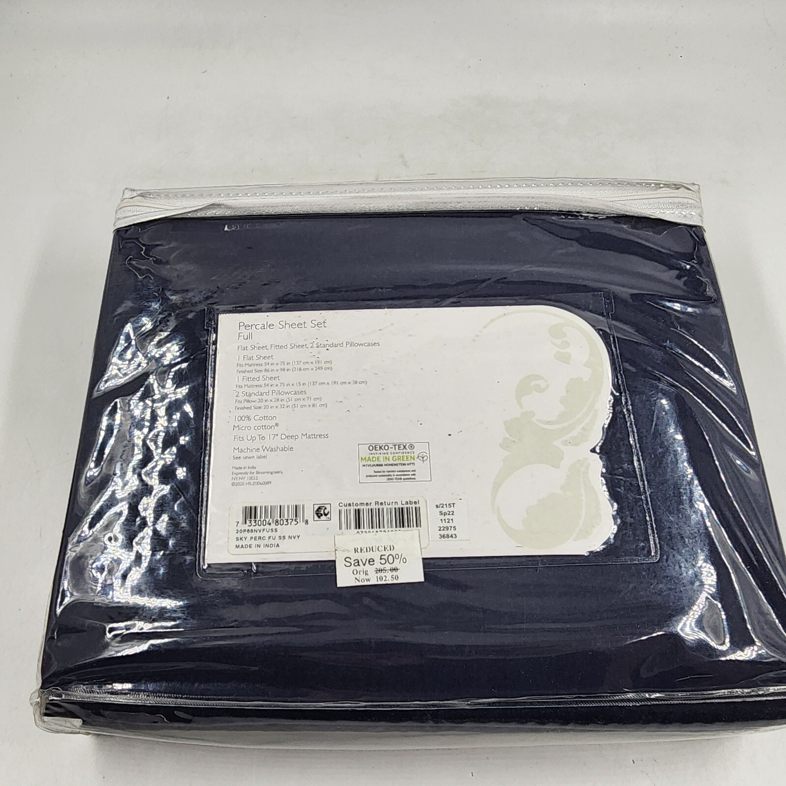 Sky Percale 4 Piece Full Sheet Set 54in x 75in Navy 2 Standard Pillowcases - Picture 12 of 12