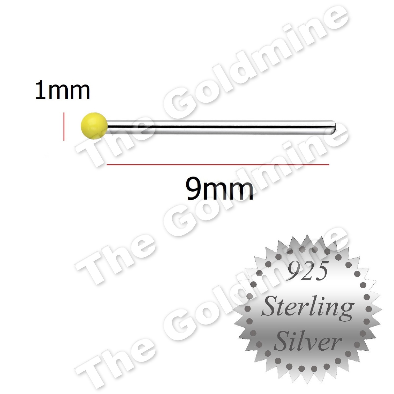 Tiny 1mm Yellow Ball Top Nose Stud * 925 Sterling Silver straight bendable Pin