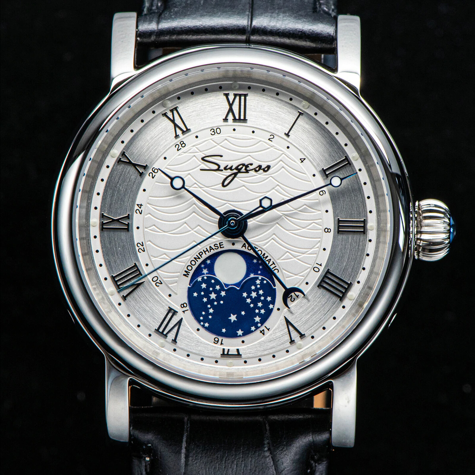 Pre-owned Sugess Moonphase Master High Beat Mechanical Mens Watch Seagull 1963 Su2108sk