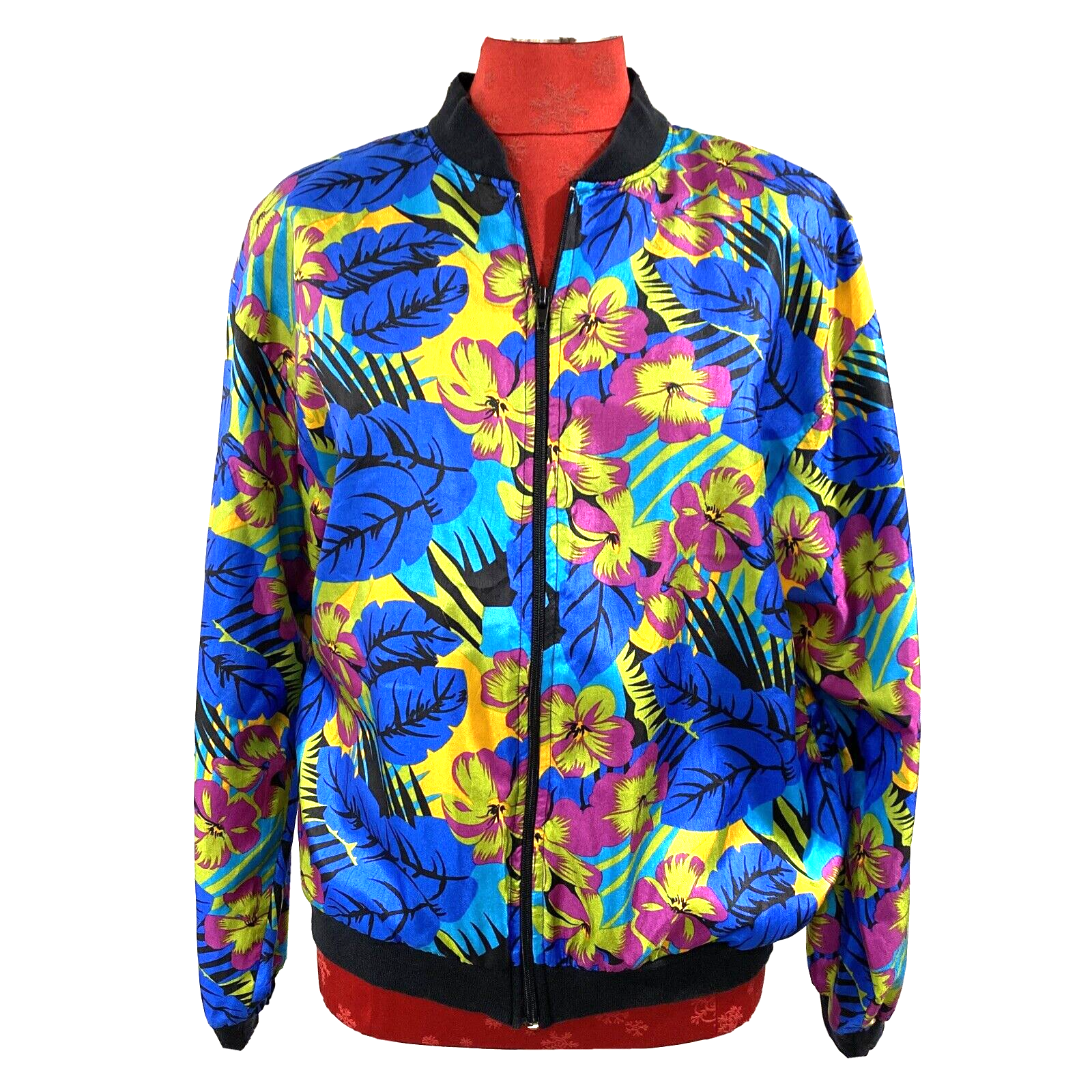 Retro 1980s silky bomber jacket zip front pockets 12 Retro 1980s silky bomber jacket zip front pockets 12