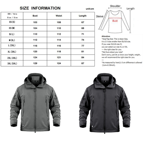 Men Waterproof Tactical Soft Shell Jacket Coat Fleece Lined Zip Up Hoodie Jacket