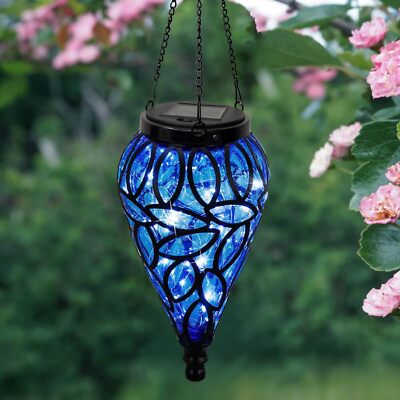 Solar Hanging Lantern Outdoor Lights, Tear-Shaped 15 LEDs Cool White Hanging ...