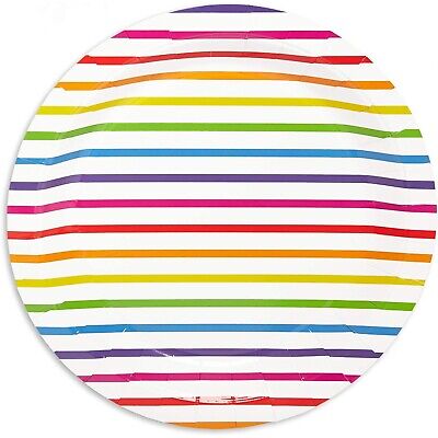Blue Panda Rainbow Stripes Paper Party Plates (80 Count) 9 Inches