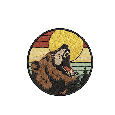 Hungry Bear Roar Moon Patch Embroidered Iron-On Applique Souvenir Wild Animals