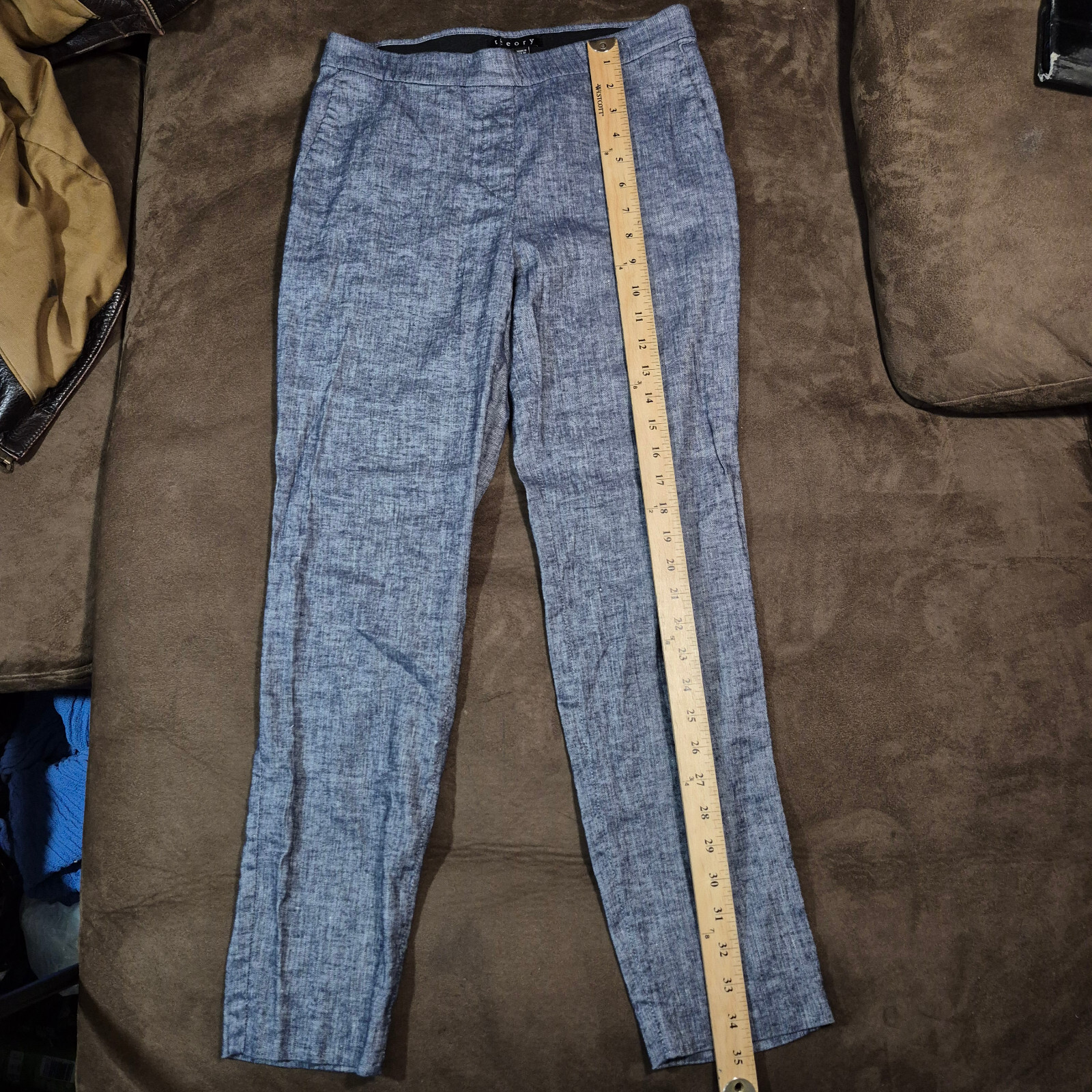THEORY LINEN BLEND PANTS POCKETED BLUE CHAMBRAY 26x25 Sz 2