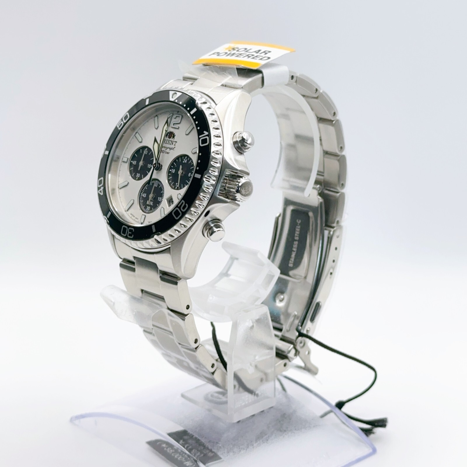 Pre-owned Orient Mako Rn-tx0203s Chronograph Solar Watch Panda Dial White Black Mens Watch