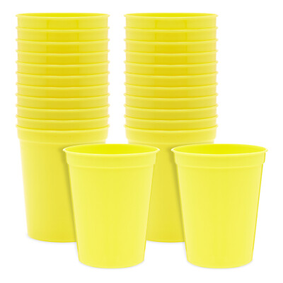 24x Reusable Plastic Stadium Cups for Celebration, Birthday Party, Yellow 16oz