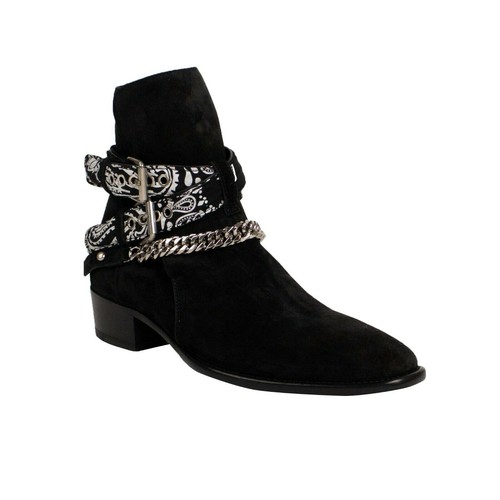 Pre-owned Amiri Black Suede Bandana Buckle Boots Shoe Size 8/41 $1390