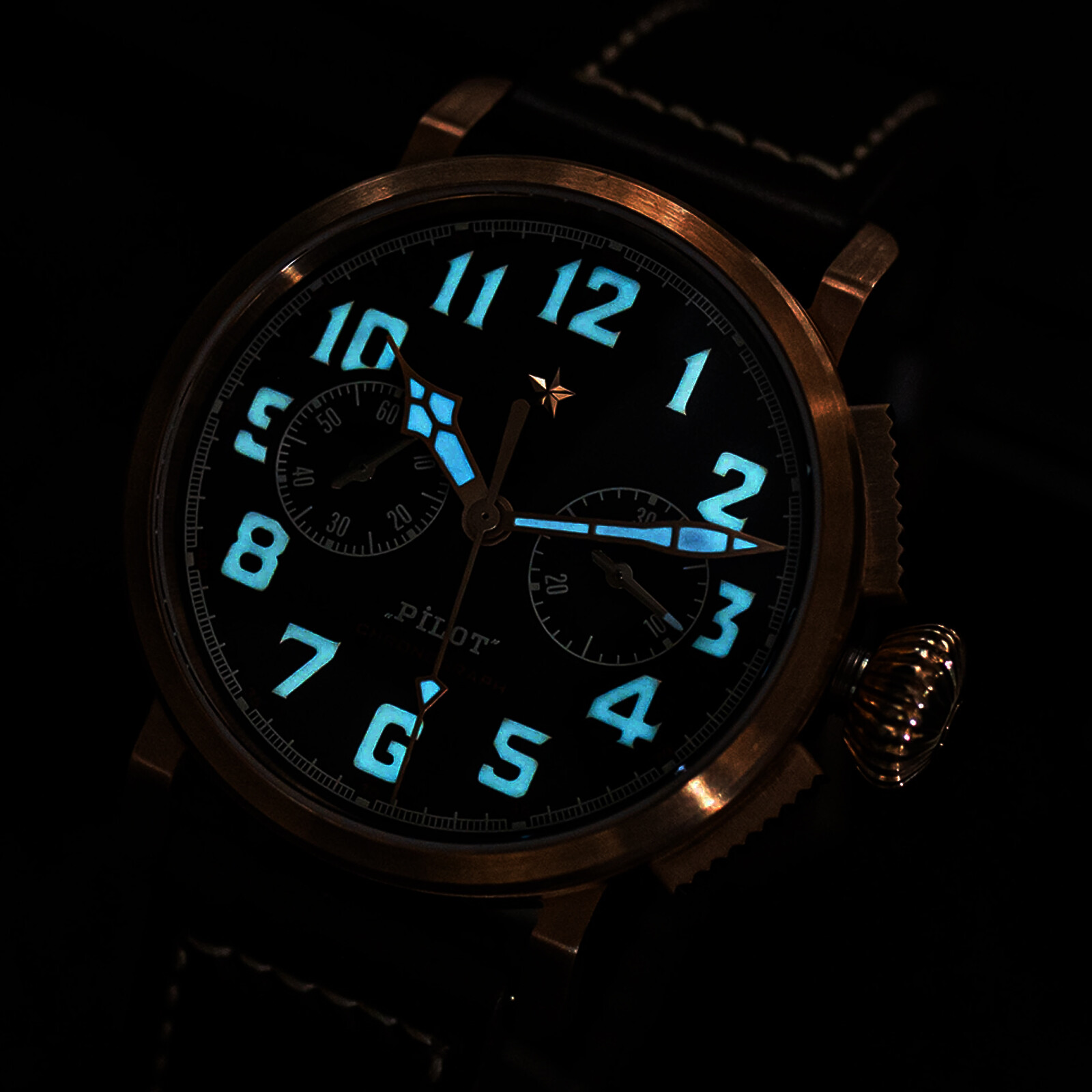 Pre-owned Sugess 42mm Pilot Master Chrono Cusn8 Bronze Mechanical Mens Watch Seagull 1963