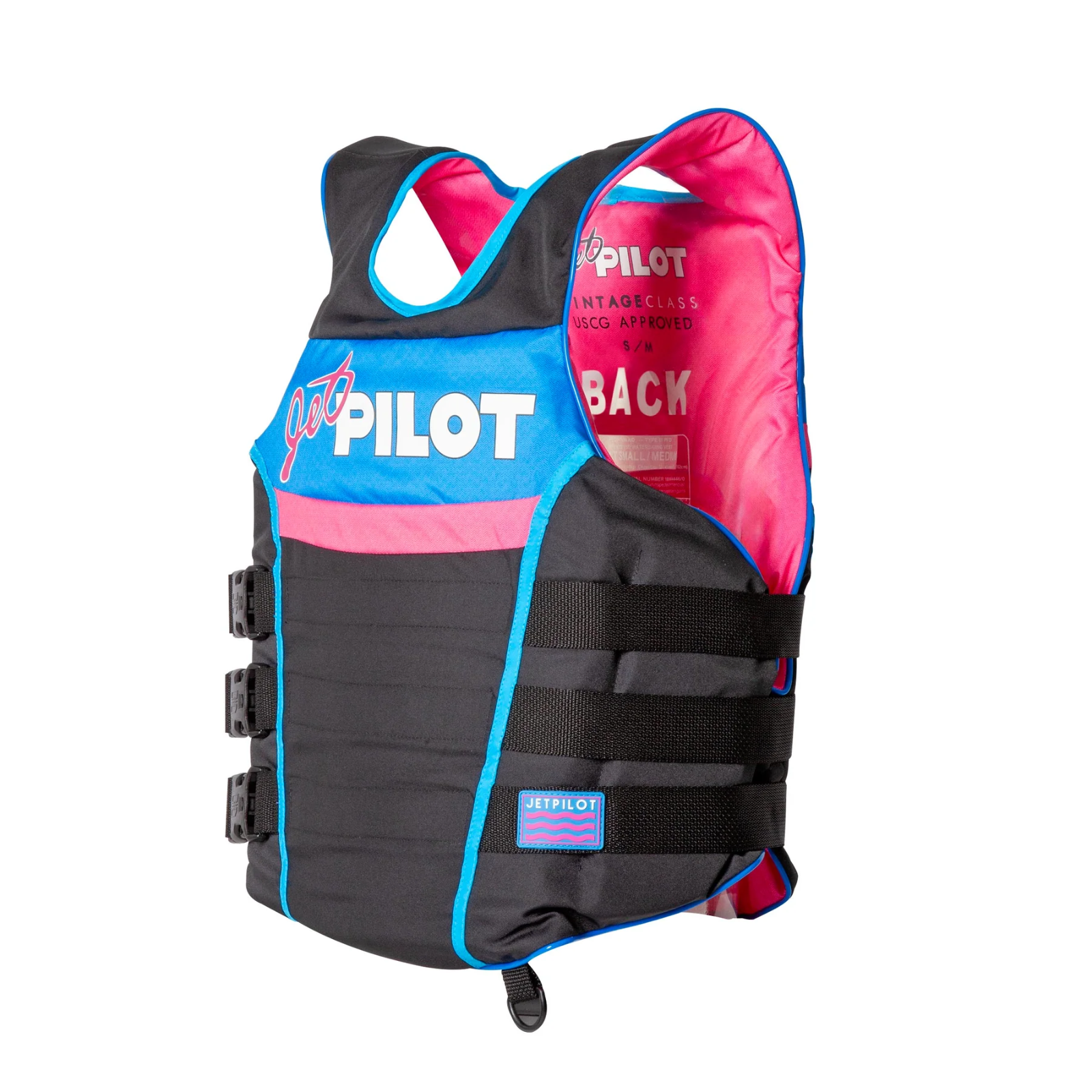 JETPILOT Vintage Nylon CGA 3-Buckle PFD Vest Side Entry PWC Blue Black JP23212